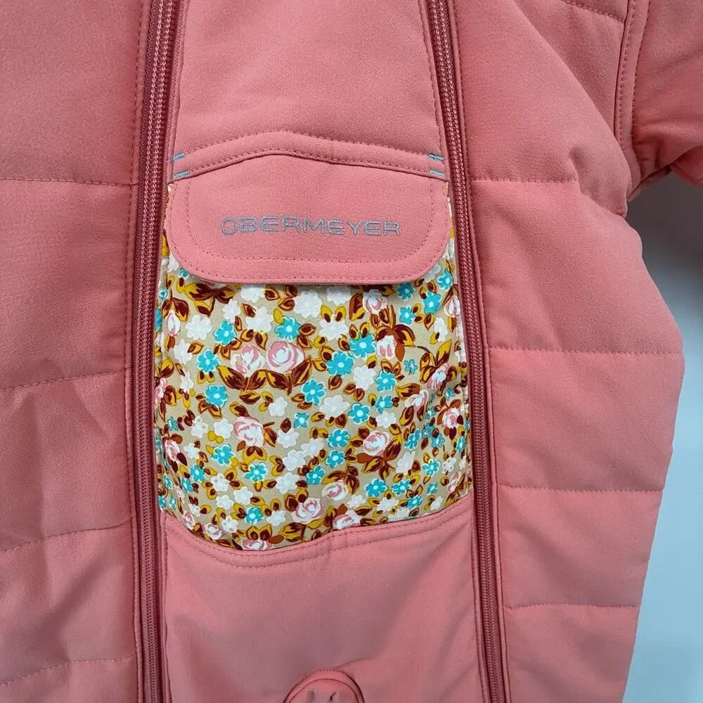 Obermeyer Baby Snowsuit Bunting Coral Pink Floral Pompom Hooded 12-18M Winter